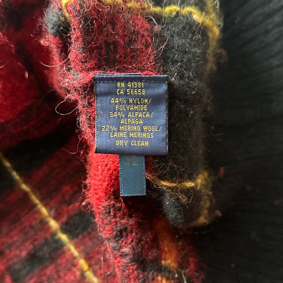 Vintage Ralph Lauren Wool Alpaca Red and Black Plaid Cardigan Medium - Picture 4 of 7